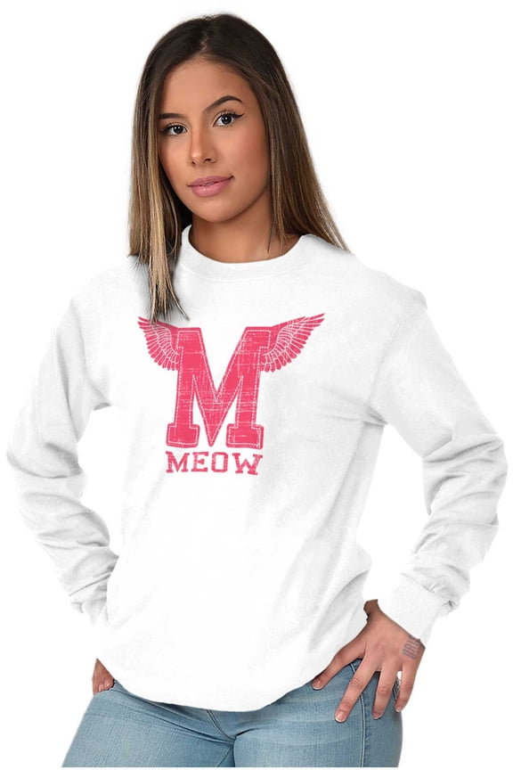 Meow Cute Crazy Cat Ladies University Women's Long Sleeve T Shirt Brisco Brands S
