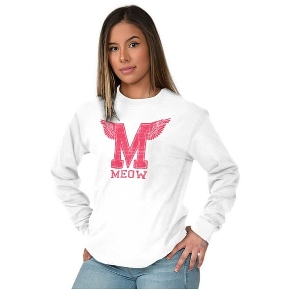 Meow Cute Crazy Cat Ladies University Women's Long Sleeve T Shirt Brisco Brands S