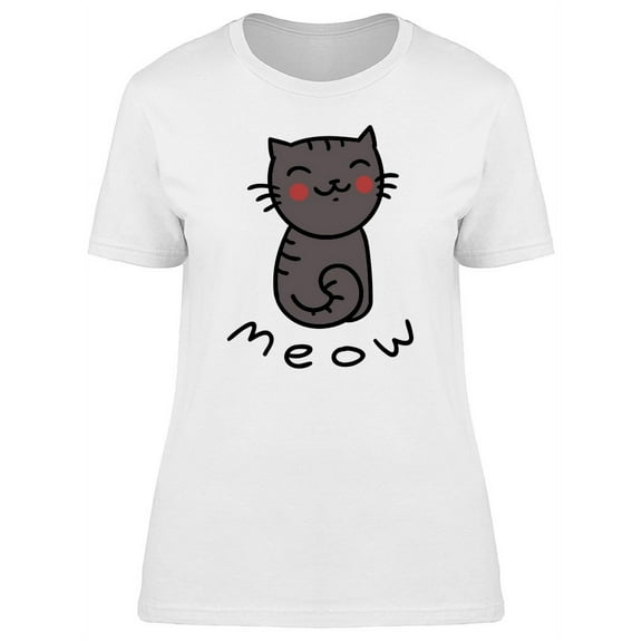 Meow, Cute Happy Kitten T-Shirt Women -Image by Shutterstock, Female Small