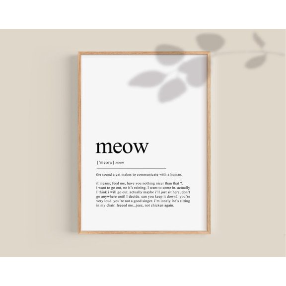 Meow Definition Cat Lover Wall Art, Unframed Paper Print Size 8x12