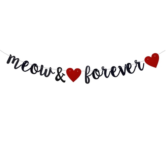 Meow & Forever Banner Pre-strung, Cat Adoption Party Decorations, Cat Lover Bachelorette Supplies,Pet Pussycat Garland,kitten party decorations Pre-Strung