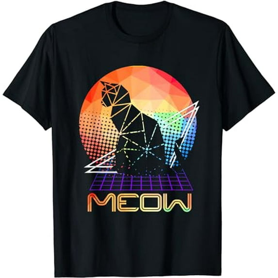 Meow Futuristic Faceted Black Cat | Kitten Owner | Pets Cats T-Shirt