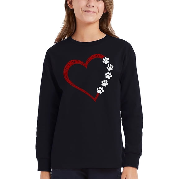 Meow Heart - Girl's Word Art Long Sleeve T-Shirt