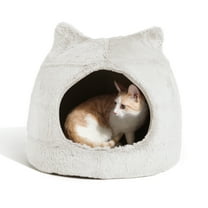 Best Friends by Sheri Meow Hut in Fur Cover Dome Cat and Dog Bed, Ivory, Small