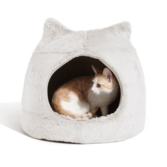 Best Friends by Sheri Meow Hut Fur Dome Pet Bed – Covered Cat Cave for Cats & Small Dogs up to 15 lbs, Faux Fur Hideaway with Water-Resistant Bottom, Machine Washable, Ivory