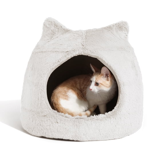Best Friends by Sheri Meow Hut Fur Dome Pet Bed – Covered Cat Cave for Cats & Small Dogs up to 15 lbs, Faux Fur Hideaway with Water-Resistant Bottom, Machine Washable, Ivory