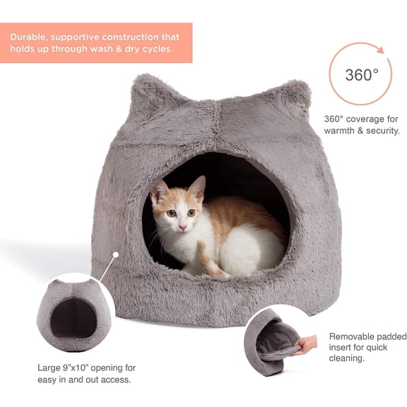 Meow Hut in Fur Cover Dome Cat and Dog Bed, Gray, Small (Pack of 2)