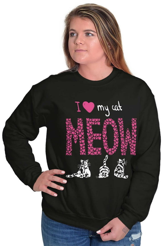 Meow I Love My Cat Cute Pet Owner Women Plus Size Crewneck Sweatshirt Brisco Brands 5X