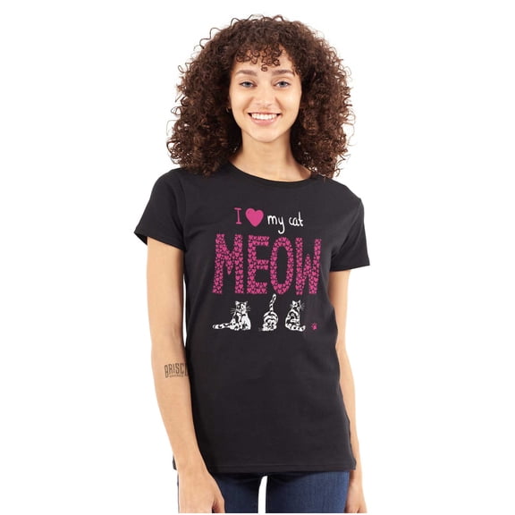 Meow I Love My Cat Cute Pet Owner Womens Slim Fit Graphic Tee Brisco Brands S