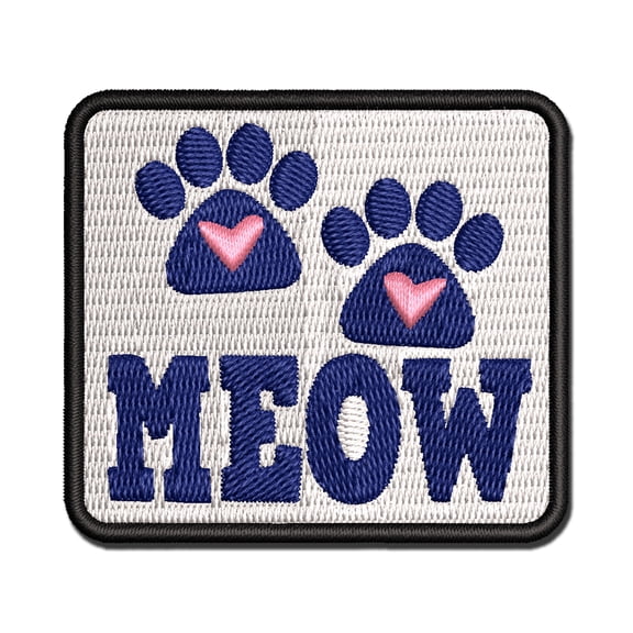 Meow Kitty Cat Paw Prints with Hearts Applique Multi-Color Embroidered Iron-On Patch - 2.0 Inch Mini