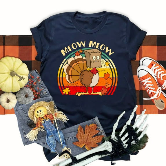 Meow Meow Funny Turkey Thanksgiving Shirt, Love Fall Y'All Shirt, Hello Pumpkin Fall Vibes Gift Tee, Peace Love Thanksgiving Family Thanksgiving Sweater
