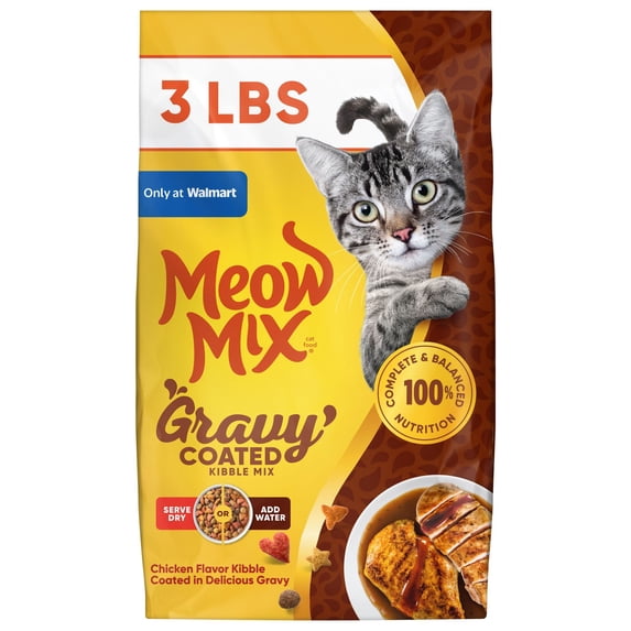 Meow Mix Gravy Coated Kibble Mix, Chicken Flavor Dry Cat Food, 3 Lb. Bag