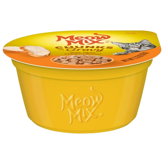 Meow Mix Chunks in Gravy Wet Cat Food With REAL Chicken Breast, 2.75 oz Cup (Packaging And Formulation Updates Underway)