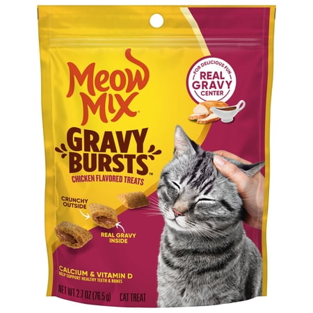 Meow Mix Gravy Bursts Chicken Flavored Cat Treats, 2.7 oz Bag