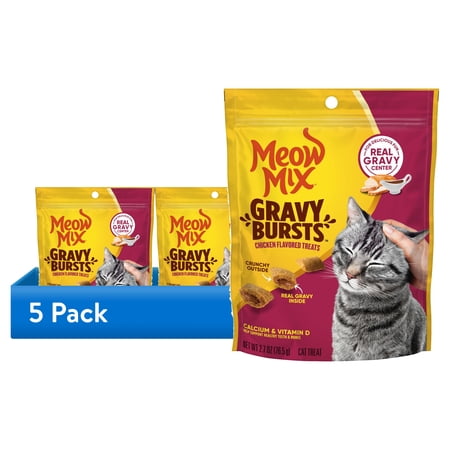 (5 pack) Meow Mix Gravy Bursts Chicken Flavored Cat Treats, 2.7 oz Bag