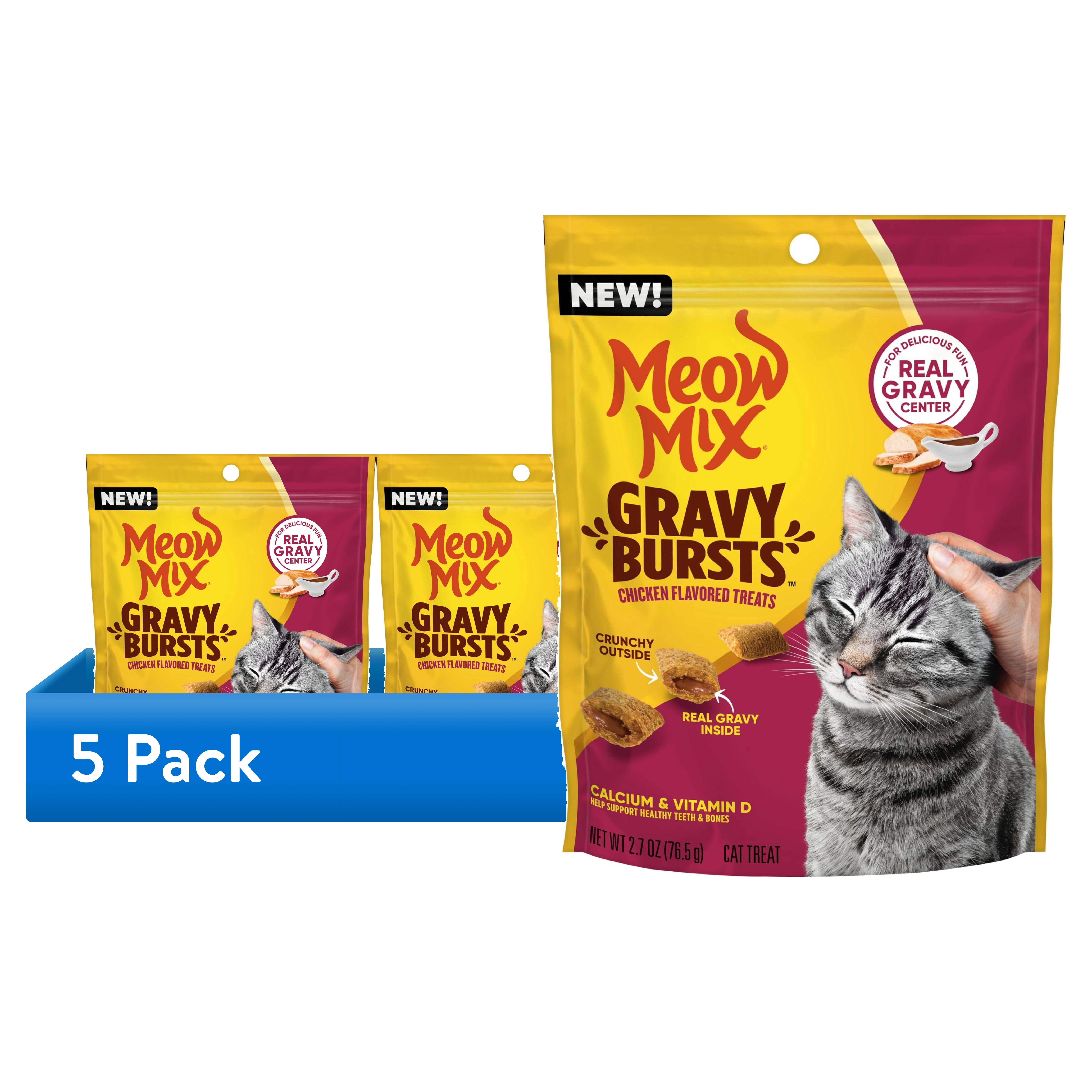 (5 pack) Meow Mix Gravy Bursts Chicken Flavored Cat Treats, 2.7 Ounce Bag