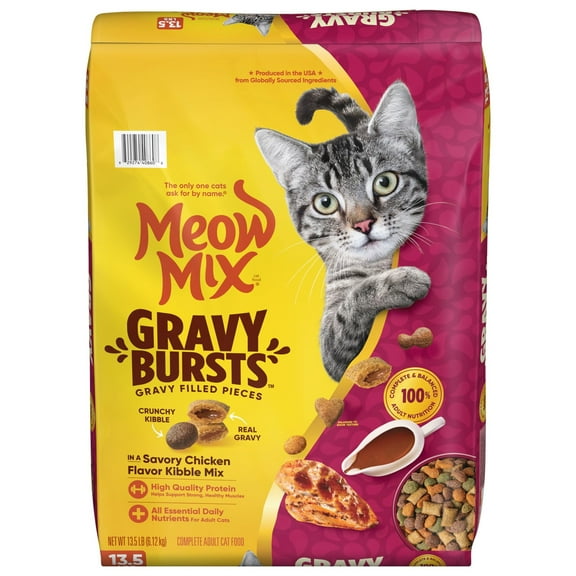 Meow Mix Gravy Bursts Gravy Filled Pieces Savory Chicken Flavors, Dry Cat Food, 13.5 lb. Bag