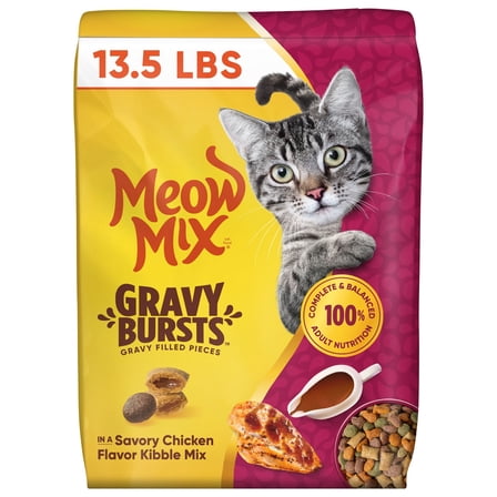 Meow Mix Gravy Bursts Gravy Filled Pieces Savory Chicken Flavors, Dry Cat Food, 13.5 lb. Bag