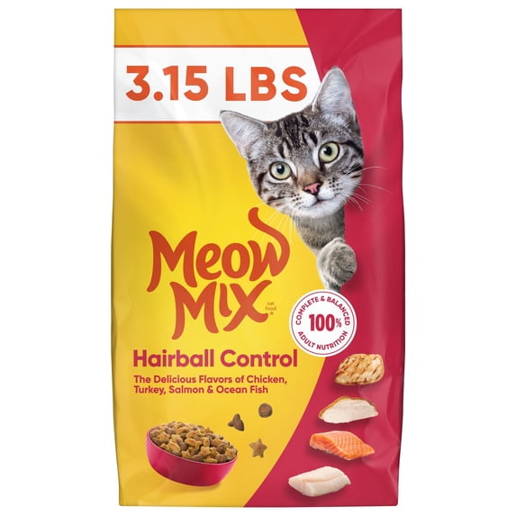 Meow Mix Hairball Control Dry Cat Food for Adult Cats, 3.15 lb. Bag