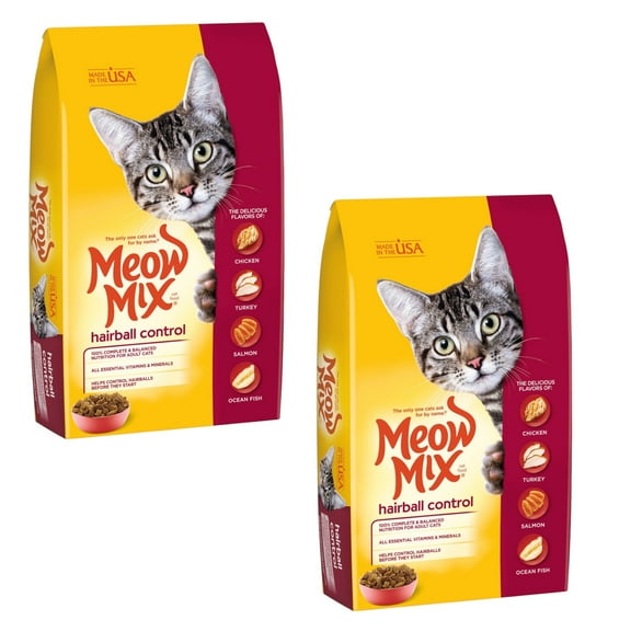 Meow Mix Hairball Control Dry Cat Food, 3.15 bags, 2 Pack (chicken, turkey, salmon, ocean fish)