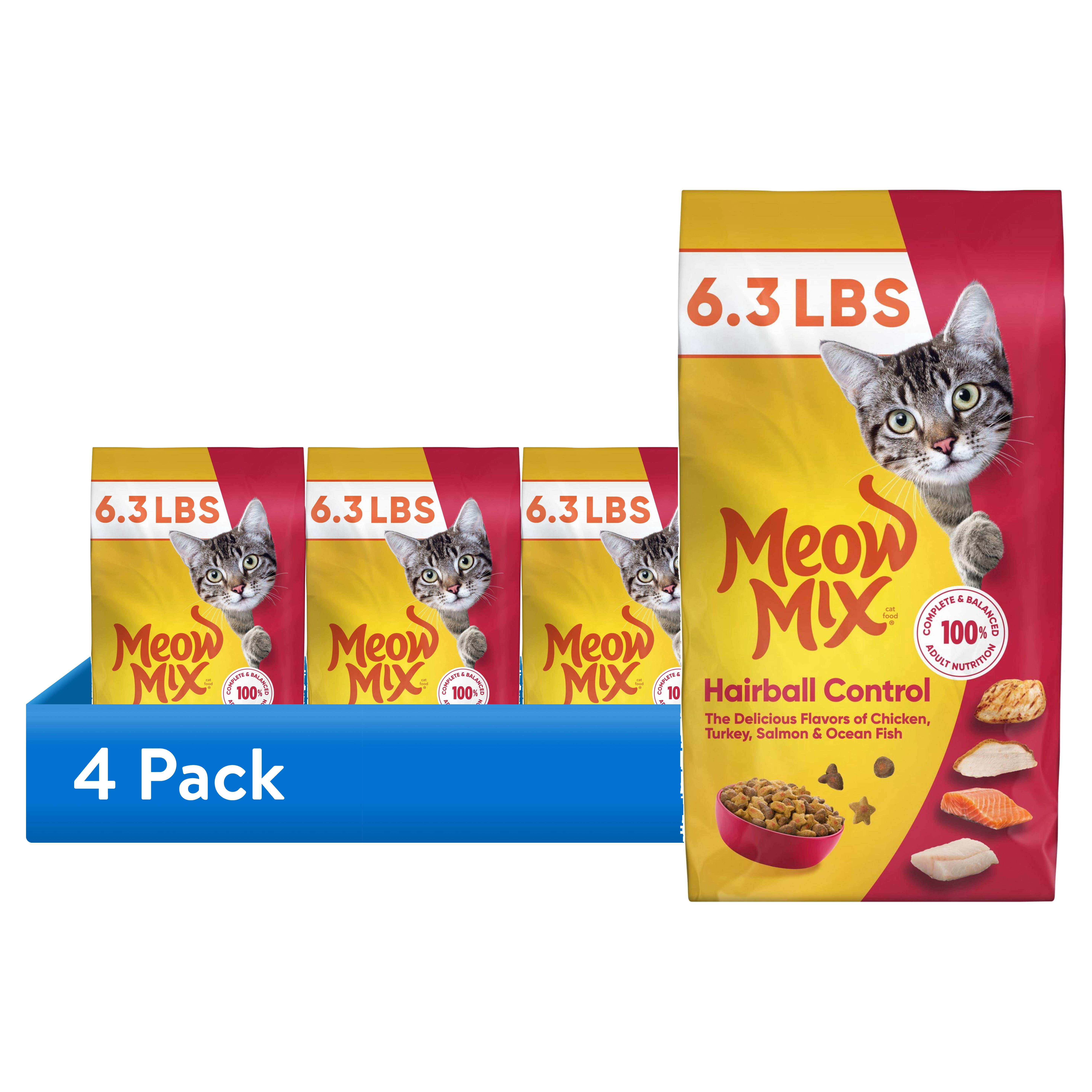 (4 pack) Meow Mix Hairball Control Dry Cat Food for Adult Cat, 6.3 lb. Bag