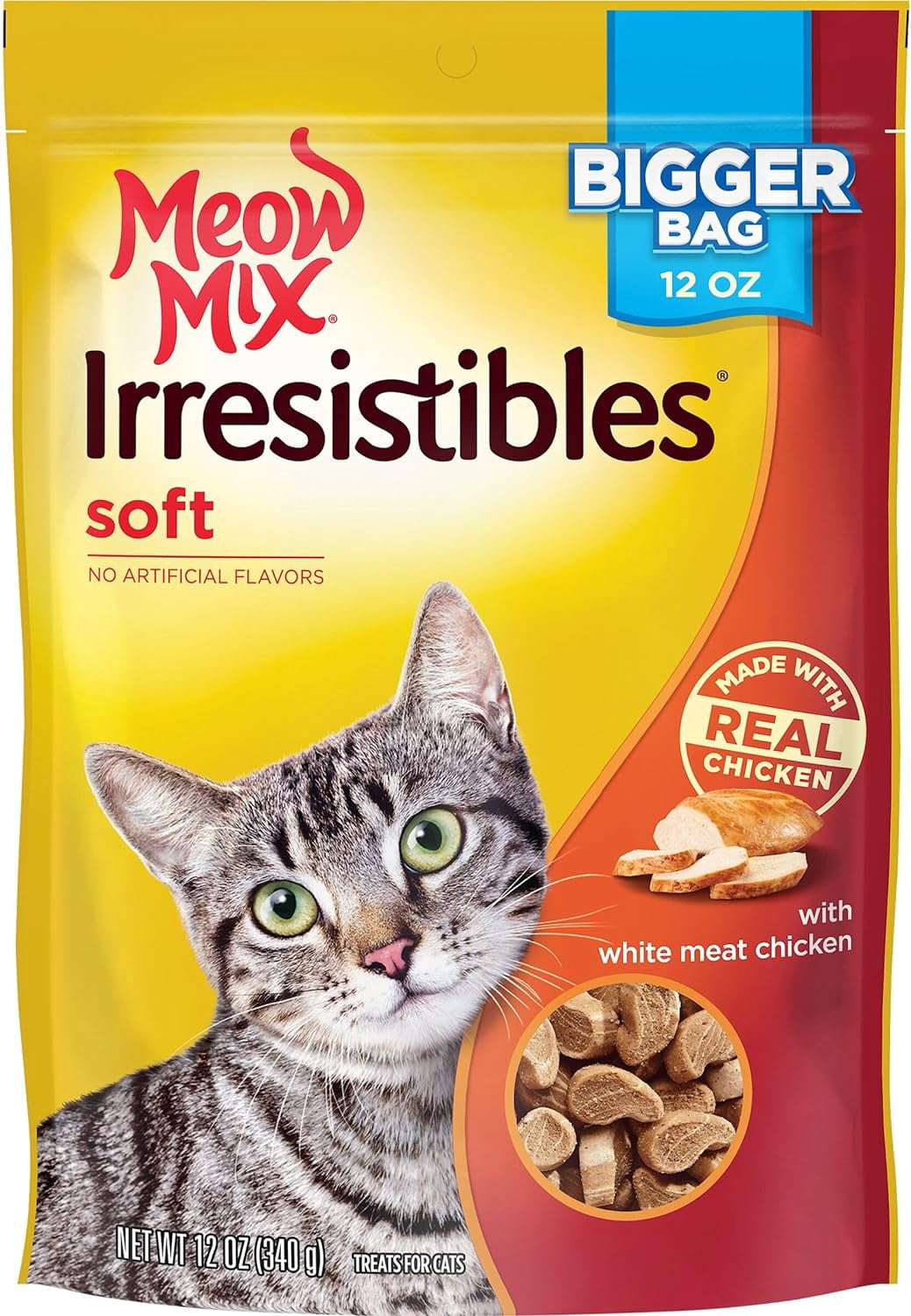 (5 pack) Meow Mix Irresistibles Soft Cat Treats Made With Real Chicken, 12 oz Pouch