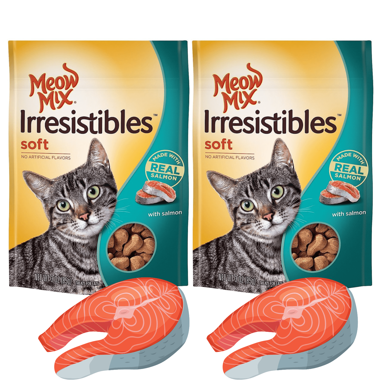 Meow Mix Irresistibles Soft Salmon Cat Treats Made with Real Salmon and Cheddar Cheese No Artificial Flavors Delicious Soft and Crunchy Cat Food