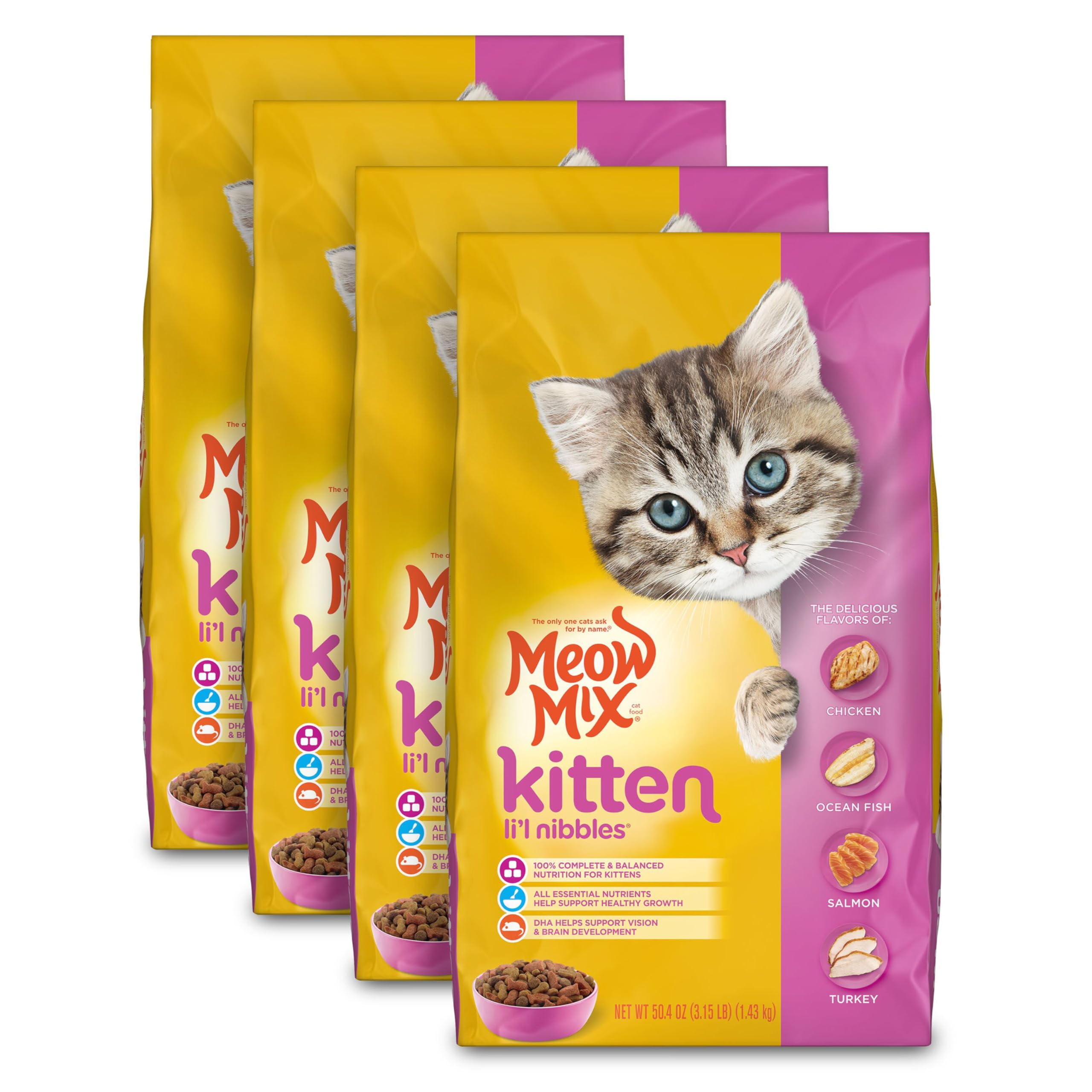 Meow Mix Kitten Li'L Nibbles Dry Cat Food, 3.15 Pound Bag (Pack of 4