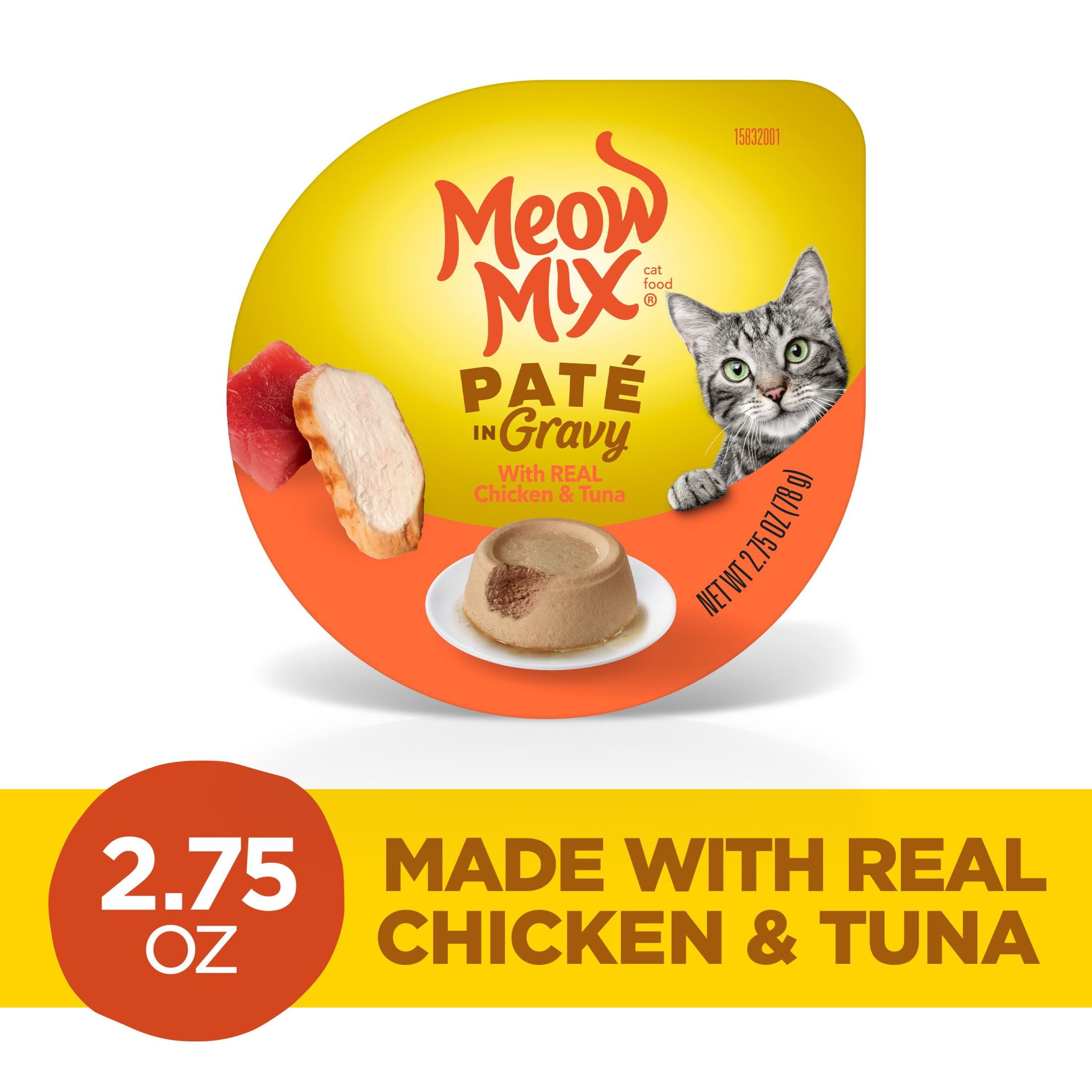 Meow Mix Pate in Gravy With Real Chicken & Tuna, Wet Cat Food, 2.75 oz Cup