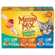 Meow Mix Pate Toppers Seafood & Poultry Variety Pack, Wet Cat Food , 2.75 oz Cup, 12 Pack