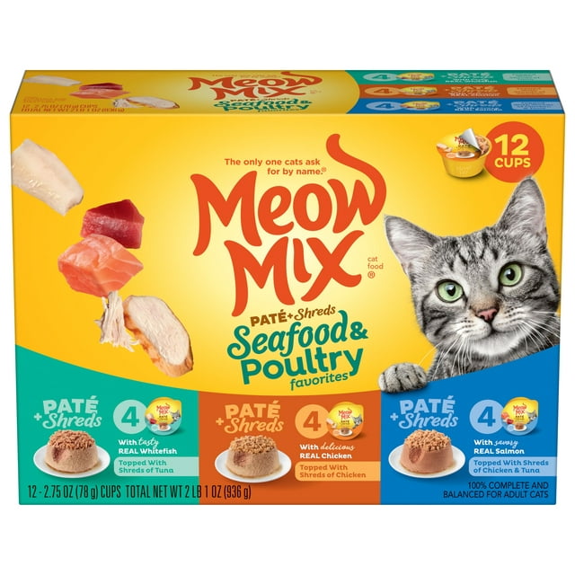Meow Mix Pate Toppers Seafood & Poultry Variety Pack Wet Cat Food, 12 Cups