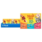 4 pack Meow Mix Pate in Gravy Surf n  Turf Pates Variety Pack, Wet Cat Food, 2.75 oz Cup, 12 Pack