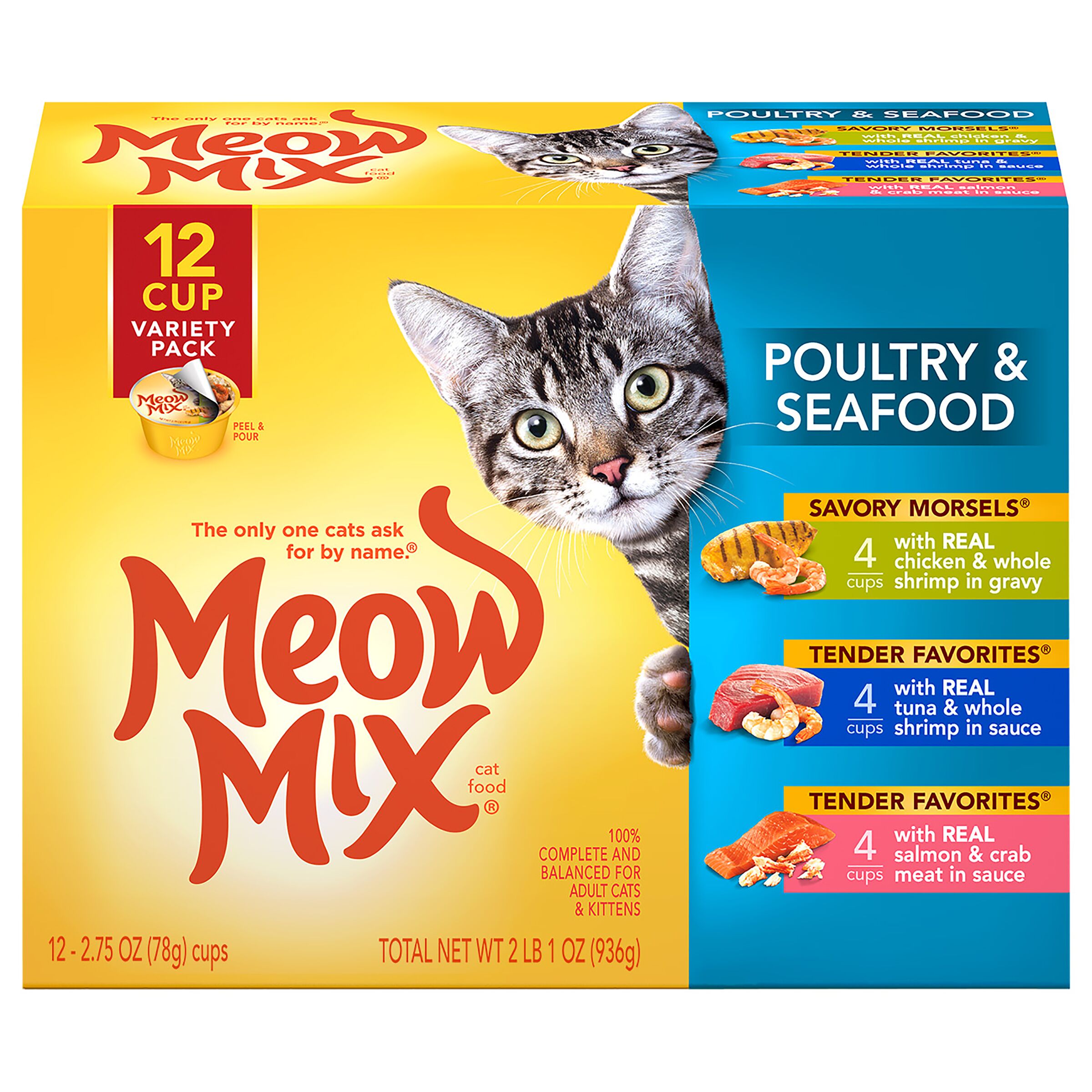 Meow Mix Poultry and Seafood Wet Cat Food Variety Pack, 2.75-Ounce Cups, Pack of 12 - image 1 of 7