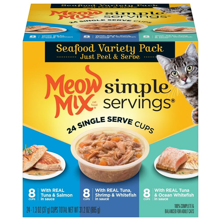Meow Mix Simple Servings Wet Cat Food Seafood Variety Pack 1.3 Ounce Cups Pack of 24 Walmart