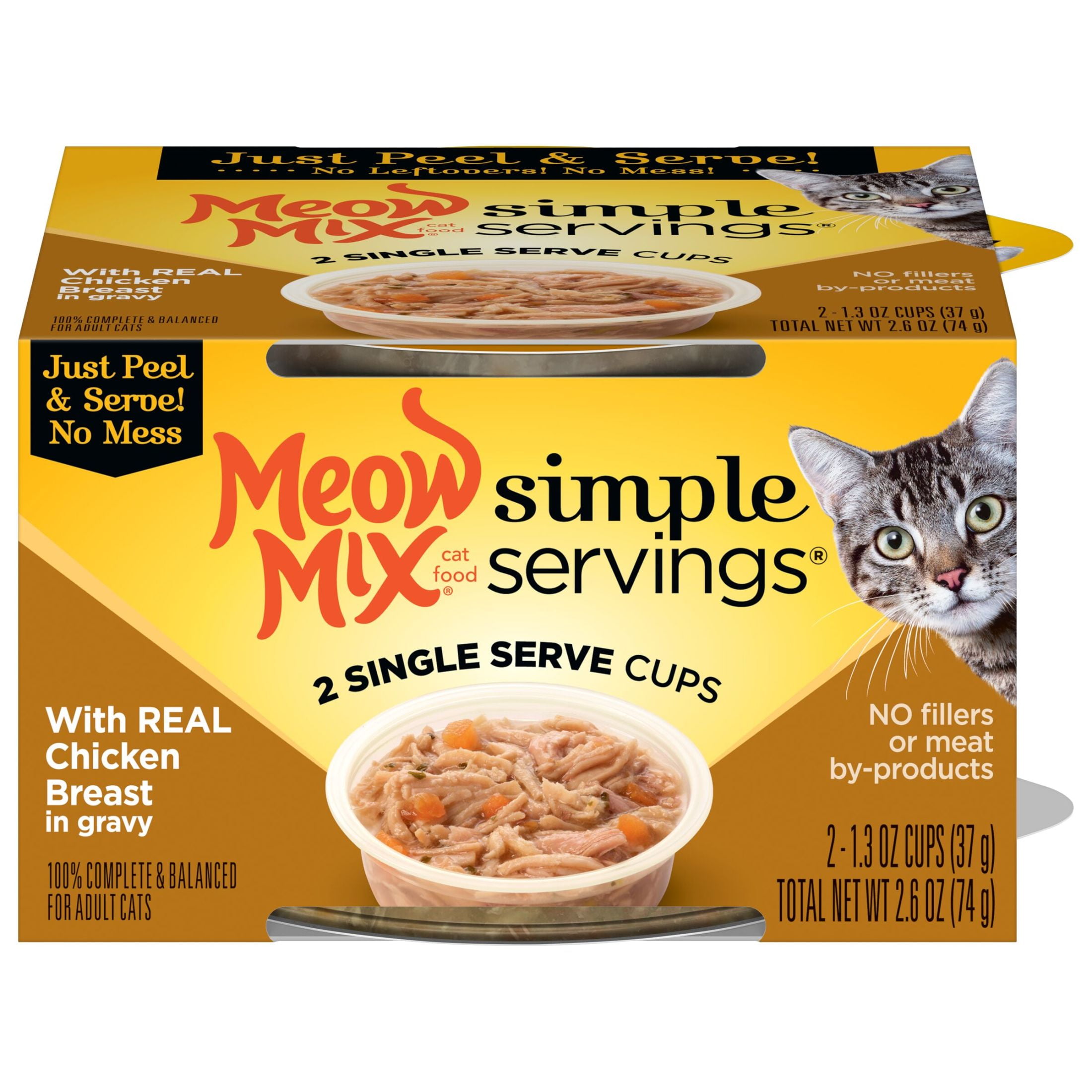Meow Mix Simple Servings Wet Cat Food with REAL Chicken Breast in Gravy, 1.3oz Cups, 2 ct.