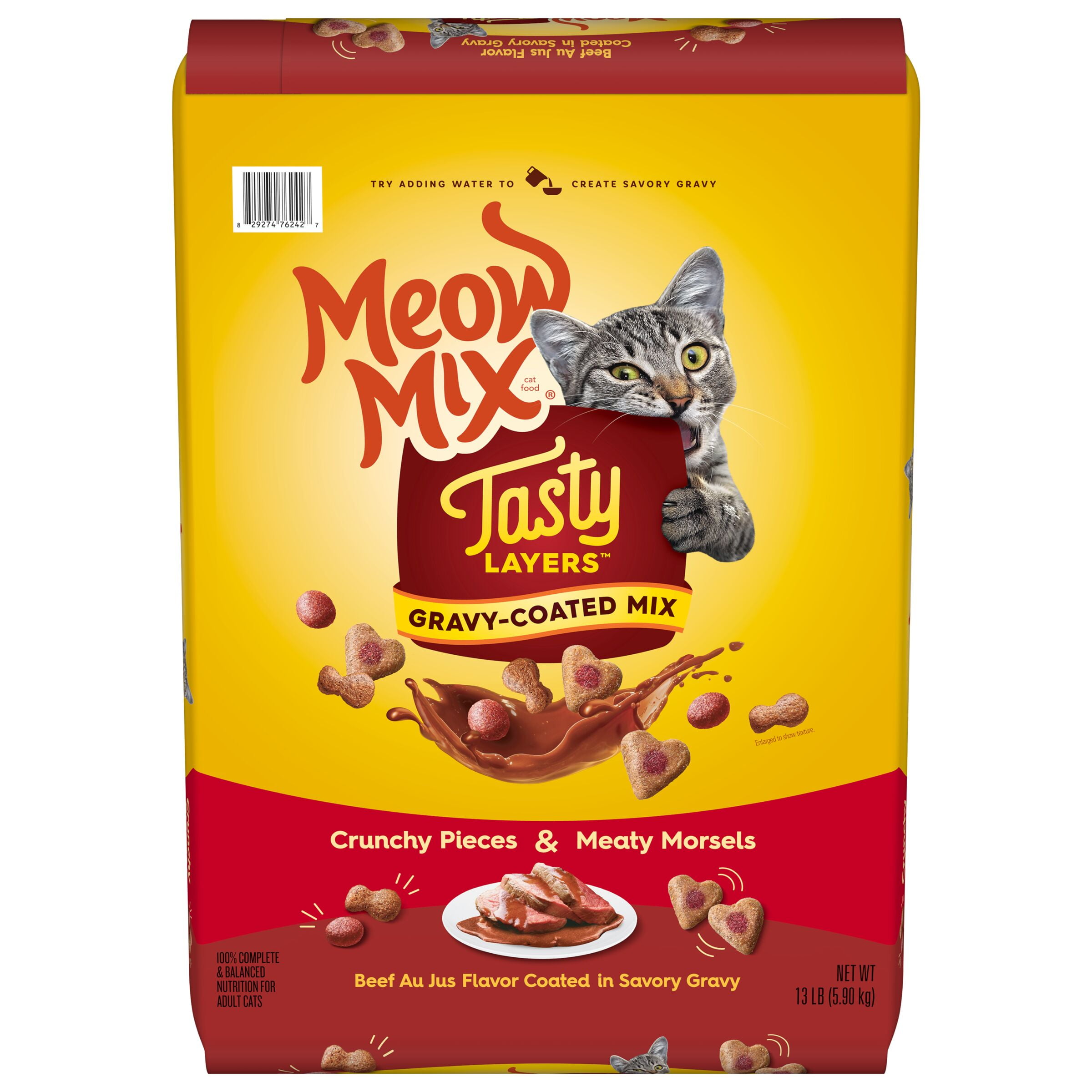 Meow Mix Tasty Layers Dry Cat Food, Beef Au Jus Flavor Coated in Savory