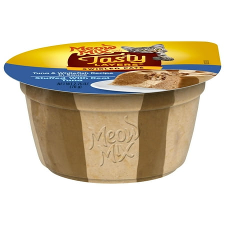 Meow Mix Tasty Layers Swirled Pate Cat Food, Tuna & Whitefish Recipe in Sauce Stuffed With Real Tuna, 2.75 oz Cup