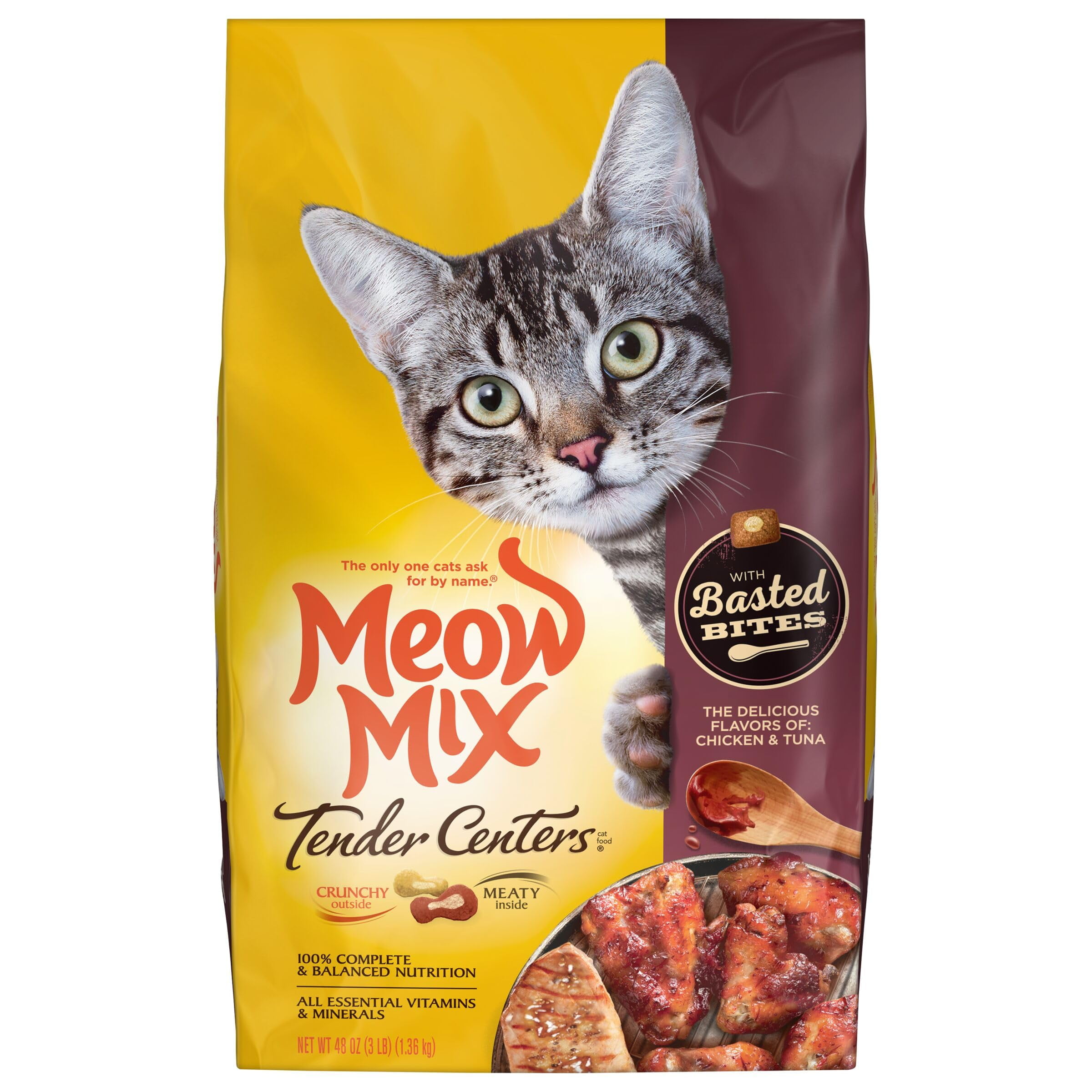 Meow Mix Tender Centers Basted Bites Chicken and Tuna Flavor, 3 Pound, Crunchy Outside Meaty Inside C45