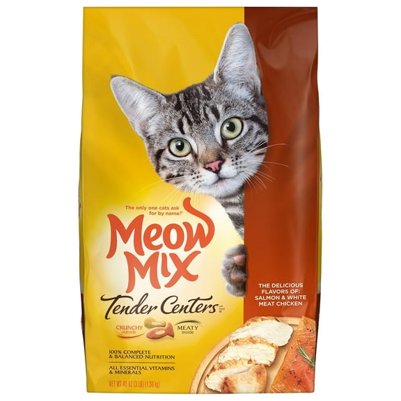Meow Mix Tender Centers Dry Cat Food, Salmon & Chicken, 3 Pound, Crunchy Outside Meaty Inside