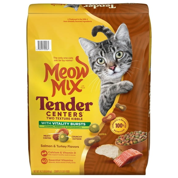 Meow Mix Tender Centers Vitality Bursts, Salmon & Turkey Flavor, Dry Cat Food, 14.2 lb. Bag
