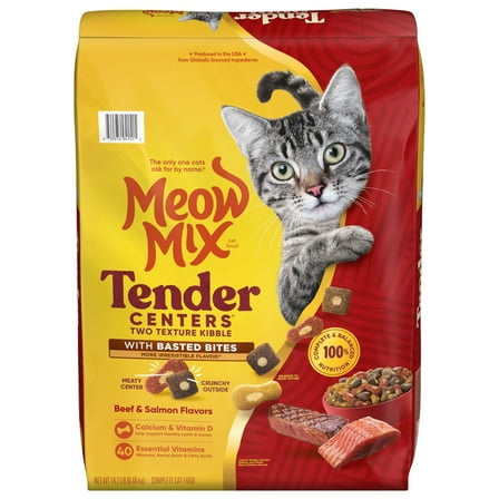 Meow Mix Tender Centers, Basted Bites Beef & Salmon Flavors, Dry Cat Food, 14.2 lb. Bag