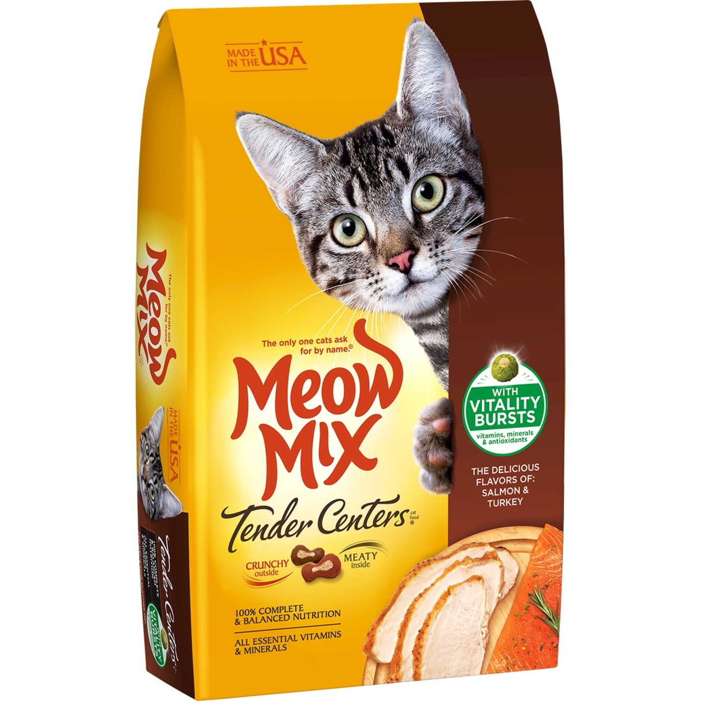 Meow Mix Tender Centers Salmon & Turkey Flavors with Vitality Bursts Dry Cat Food, Bonus Bag, 3.3-Pound