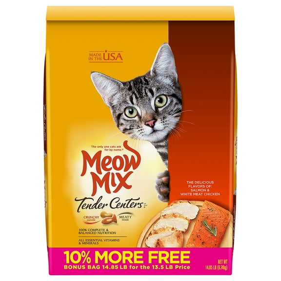 Meow Mix Tender Centers Salmon & White Meat Chicken Flavors Dry Cat Food, 14.85-Pound