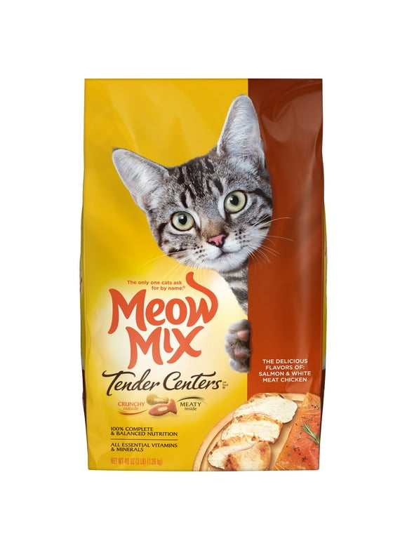 Meow Mix Tender Centers Salmon & White Meat Chicken Flavors Dry Cat Food, 3-Pound Bag