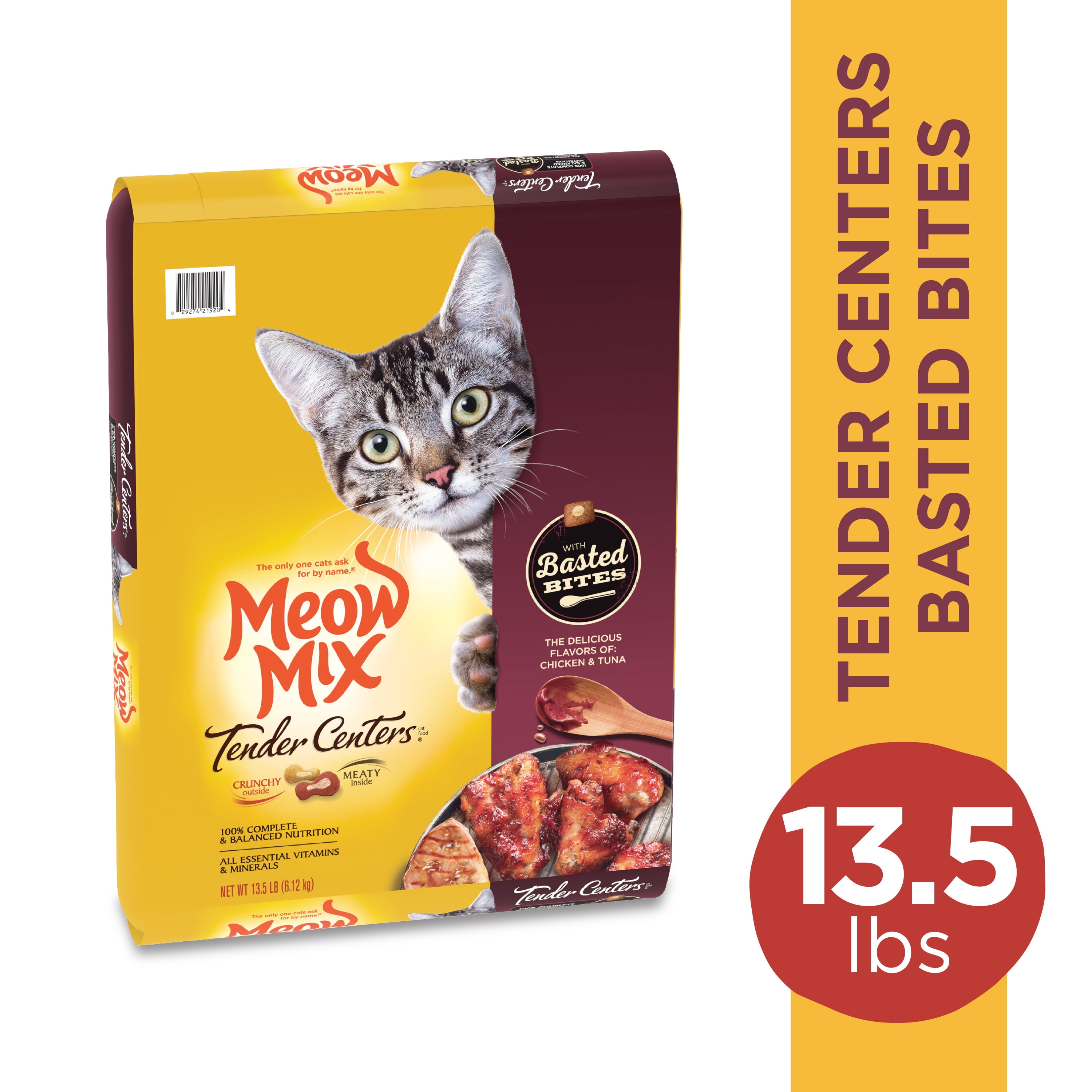 Meow Mix Tender Centers Dry Cat Food with Basted Bites, Chicken & Tuna Flavors, 13.5 lb Bag