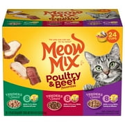 Meow Mix Tenders in Sauce Wet Cat Food Variety Pack With Poultry & Beef Favorites, 24 Cups, 2.75 oz Each