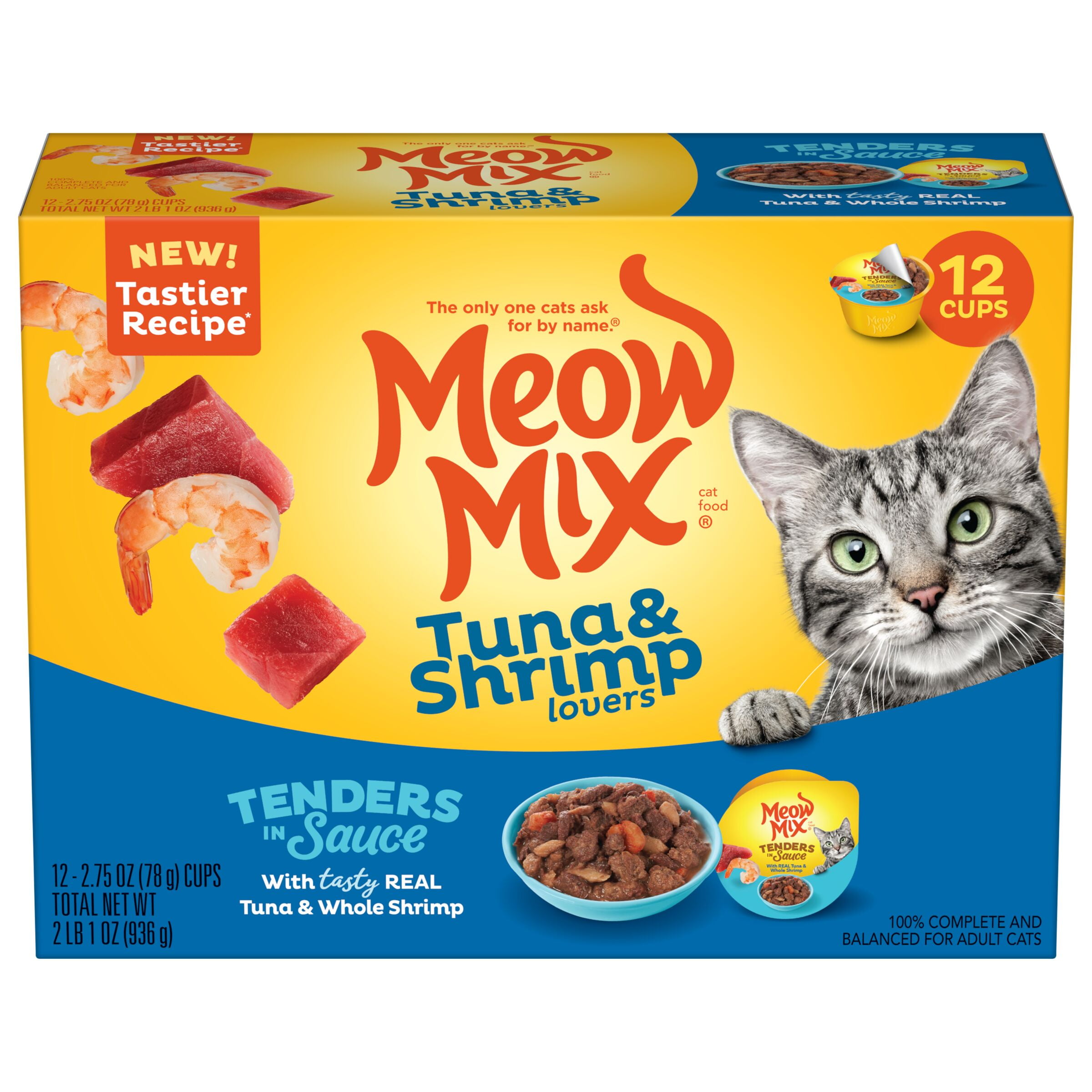 Meow Mix Cat Food, Tenders in Sauce, with Real Tuna & Whole Shrimp