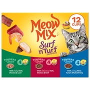 Meow Mix Tenders in Sauce, Surf N  Turf Favorites Variety Pack, Wet Cat Food, 2.75 oz Cup, 12 Pack