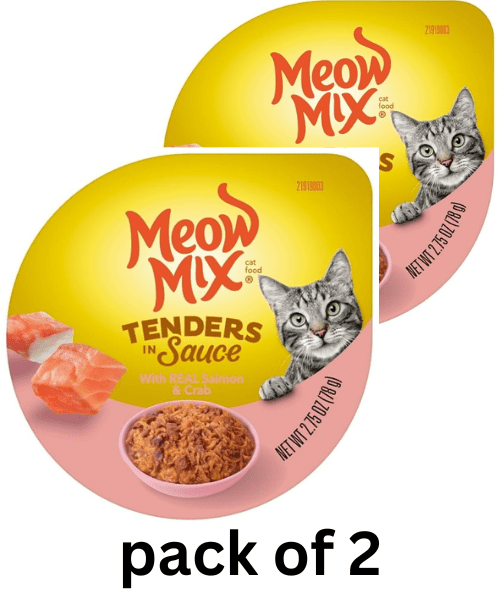 Meow Mix Tenders in Sauce Wet Cat Food With REAL Salmon \u0026 Crab, 2.75 Oz. Cup Pack of 2