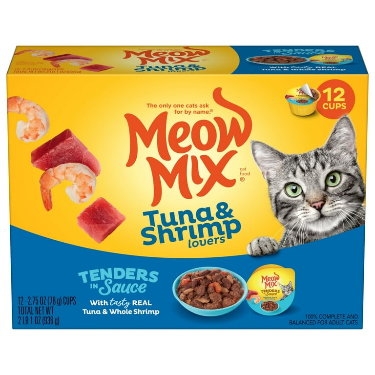 Meow Mix Tender Favorites with Real Tuna and Whole Shrimp in Sauce Cat Food Cups